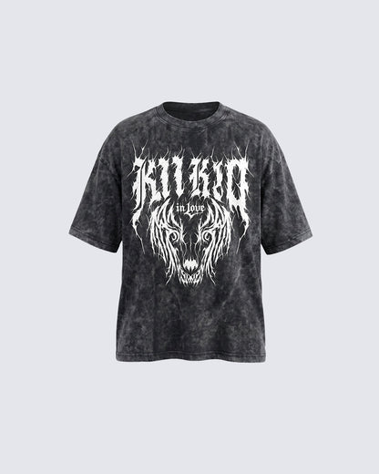American Retro Distressed Skull Print T-Shirt