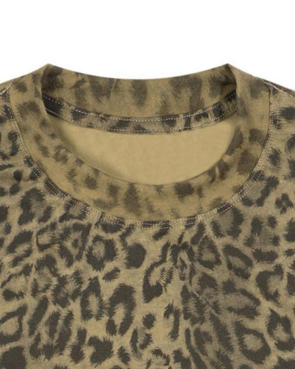 Vintage Leopard Print Crop Casual Tee