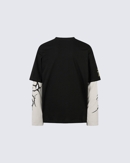Layered Sleeve Grunge Graphic Long Sleeve T-Shirt