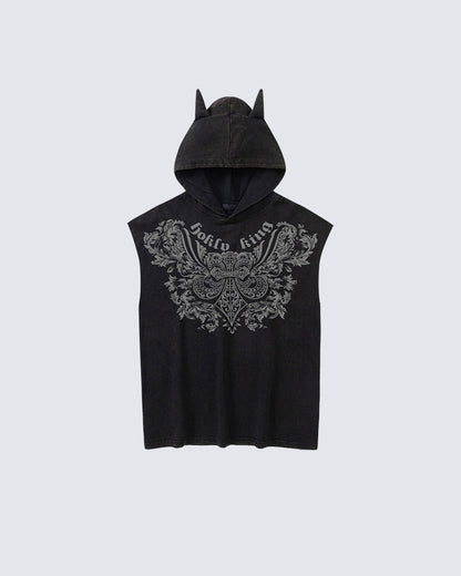 Gothic Hooded Sleeveless Denim Top