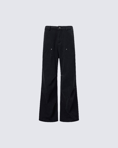 Minimal Rivet Panel Wide Leg Pants