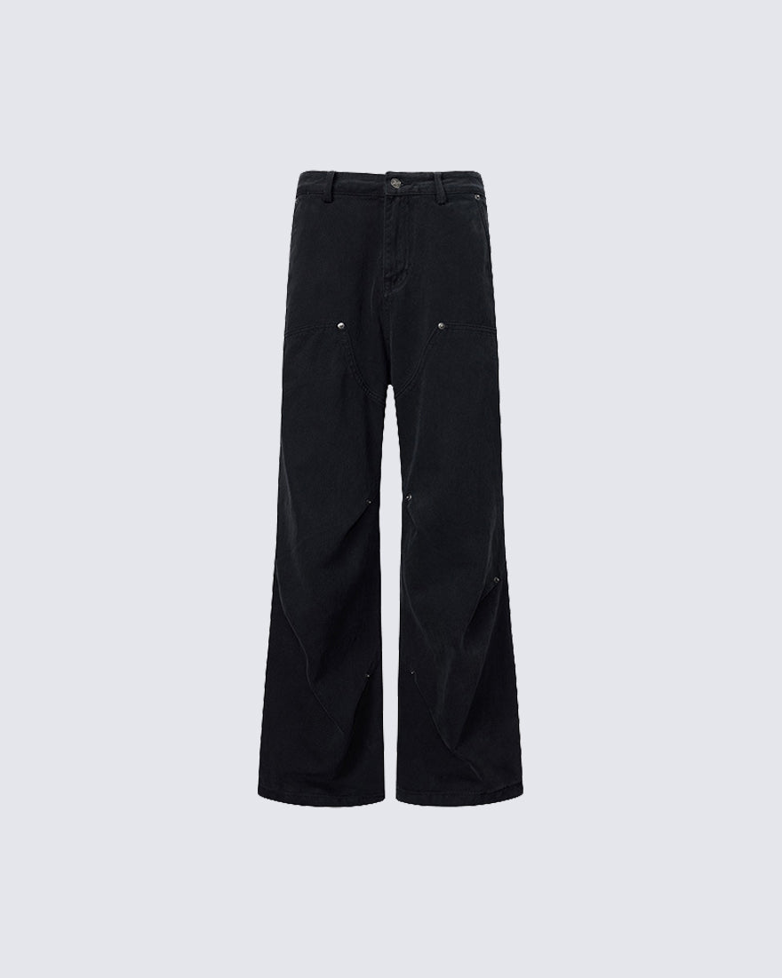 Minimal Rivet Panel Wide Leg Pants