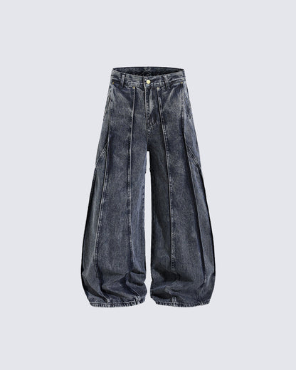American Wash Patchwork Loose-Fit Denim Pants