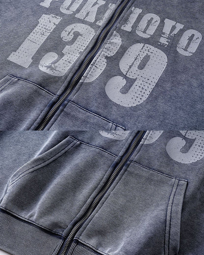 American Street Distressed Print Zip-Up Hoodie