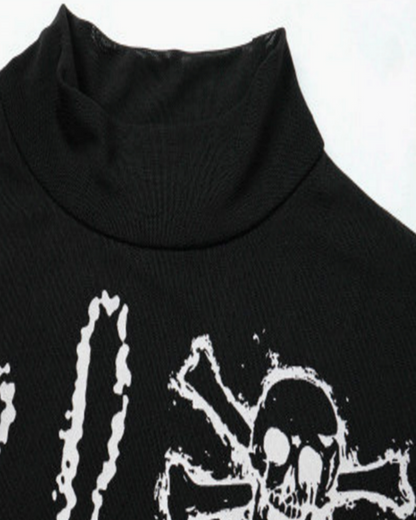 Gothic Rock Graphic Sheer Mesh Long Sleeve Tee