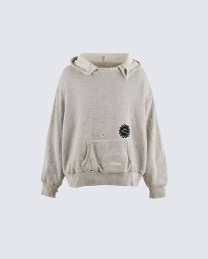 Distressed Printed Pullover Hoodie