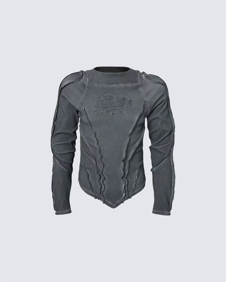 American Vintage Washed Distressed Moto Mecha Sweatshirt