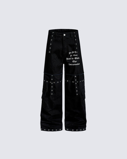 Heavy Washed Eyelet Cargo Pants
