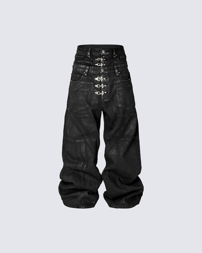 Double Waist Silver Wash Baggy Street Pants