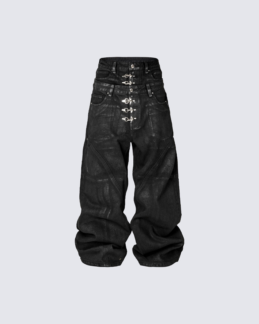 Double Waist Silver Wash Baggy Street Pants