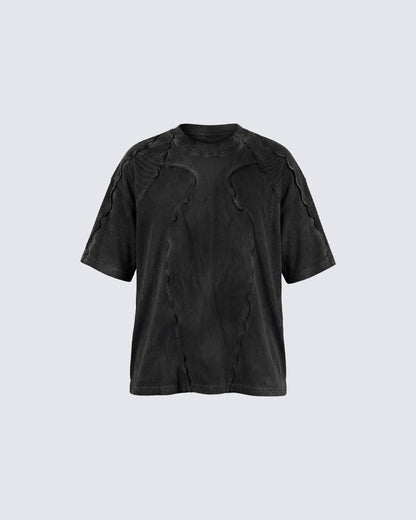 Dark Washed Deconstructed Seam Short Sleeve T-Shirt