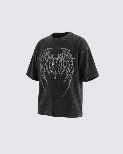 KIIKIO American Vintage Washed Gothic Print T-Shirt
