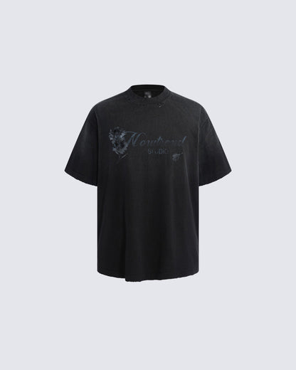 New Vintage Washed Floral Letter T-Shirt