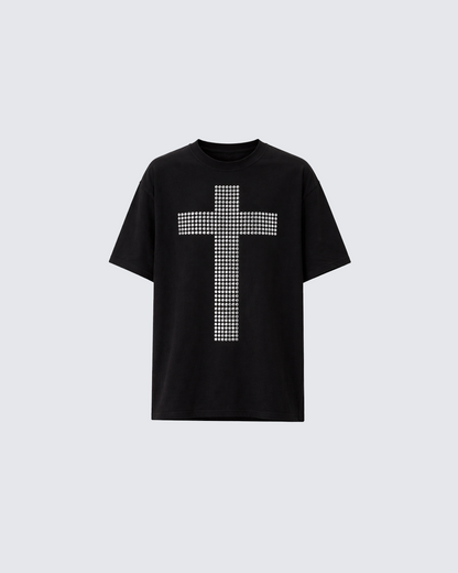 Vintage Cross Rhinestone Black Short Sleeve T-Shirt
