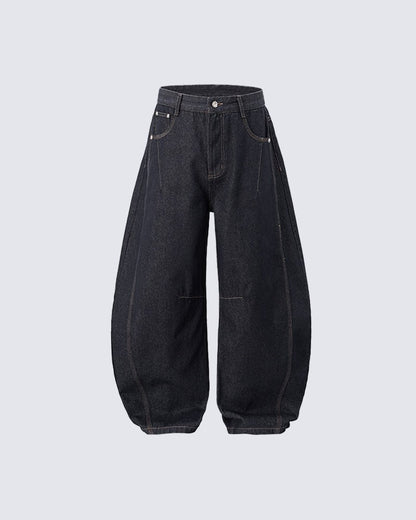 Baggy Washed Denim Scimitar Pants