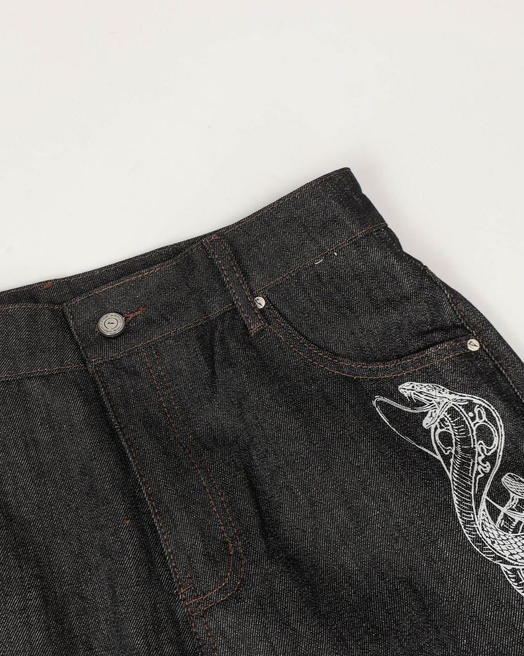 Street Style Snake Embroidery Denim Pants