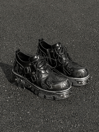 Gothic Skull Flame Buckle Platform Boots