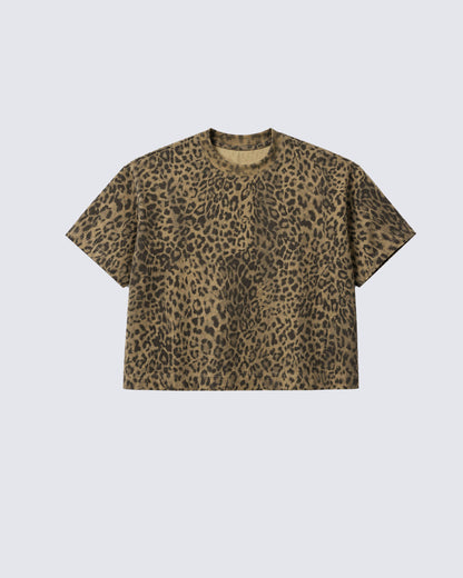 Vintage Leopard Print Crop Casual Tee