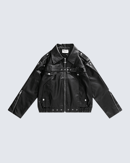 Heavy-Duty Deconstructed Studded Leather Jacket