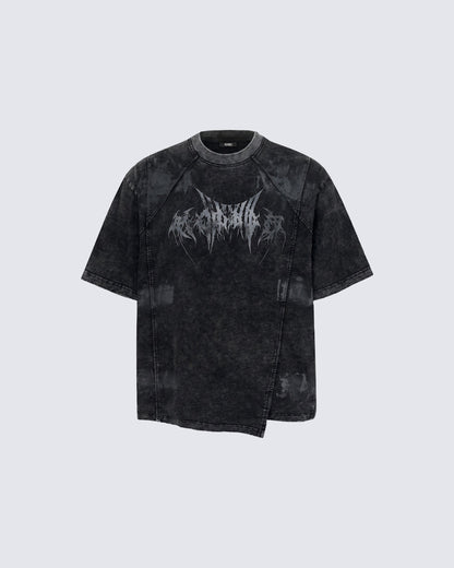 Distressed Asymmetrical Panel Short Sleeve T-Shirt