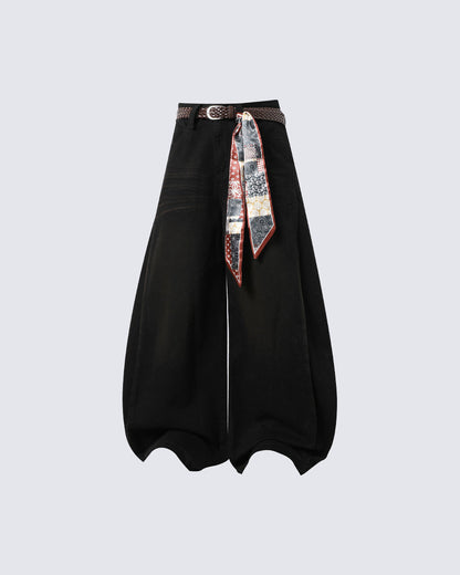 Scarf Belt Wide Leg Denim Pants