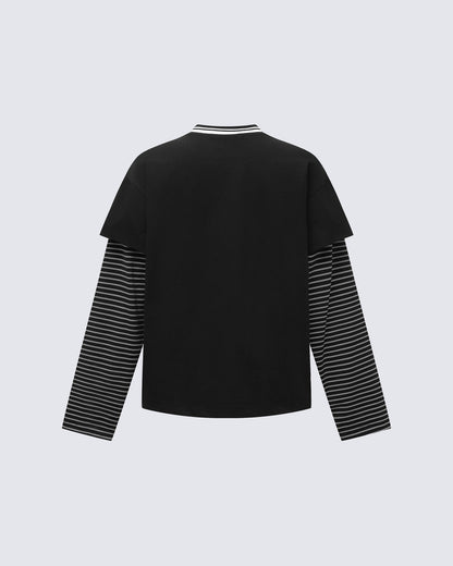 Fake Two-Piece Printed Long Sleeve T-Shirt