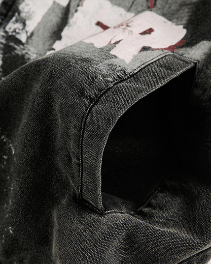 Washed Denim Graffiti Jacket with Contrast Collar