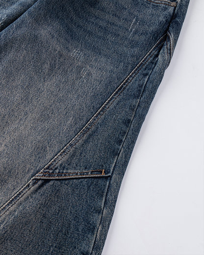 Retro Curved Blade Wide-Leg Denim Pants