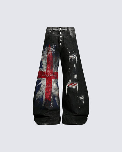 Distressed Hole High-Street Wide-Leg Pants