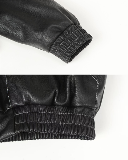 Faux Leather Hooded Jacket with Fur Trim