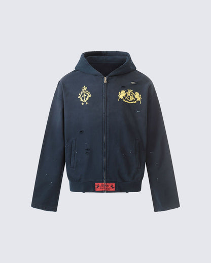 New Vintage Distressed Zipper Hoodie
