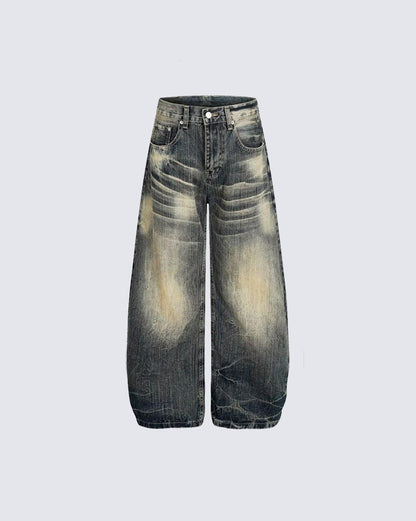 Vintage Washed Wide-Leg Denim Pants