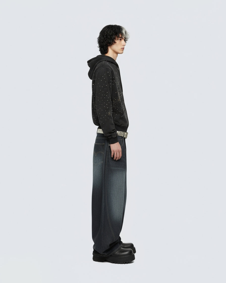 Patchwork Design Washed Denim Pants