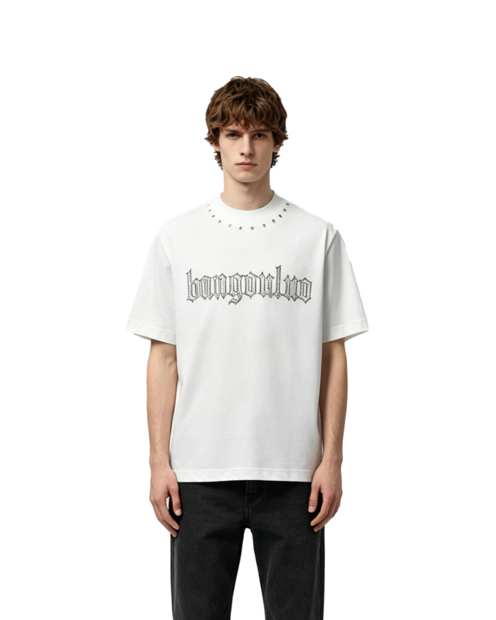 Minimal Studded Letter Print Street T-Shirt