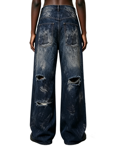 American Washed Distressed Wide-Leg Denim Jeans