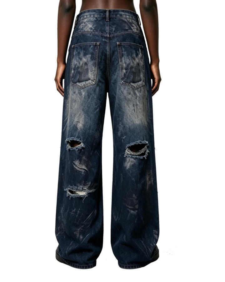American Washed Distressed Wide-Leg Denim Jeans