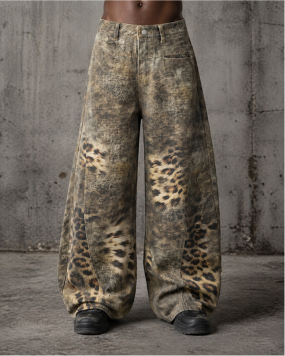 Retro Street Washed Leopard Balloon Jeans