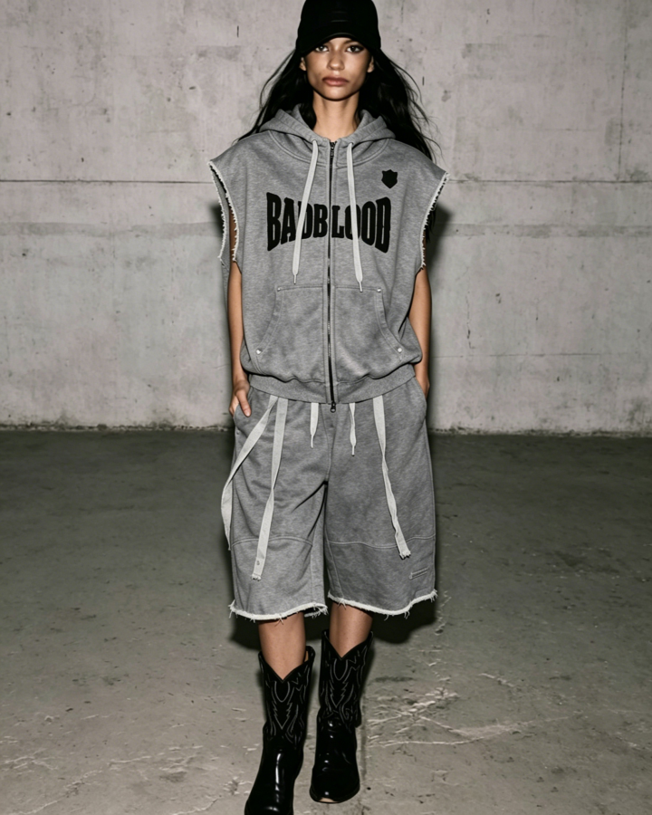 Vintage Washed Sleeveless Zip Hoodie Vest