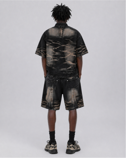 Vintage Washed Panel Stitch Denim Shorts