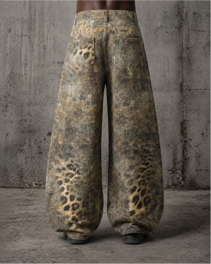 Retro Street Washed Leopard Balloon Jeans