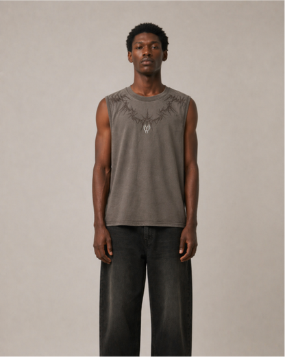 Dark Gothic Thorn Graphic Sleeveless T-Shirt